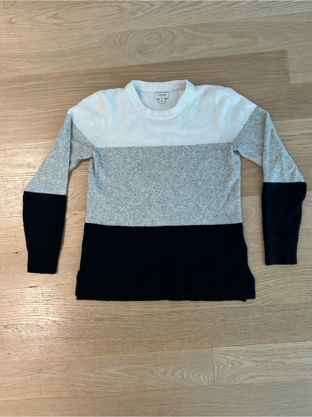J. Crew Women Colorblock Crewneck Sweater in White, Light Gray & Black